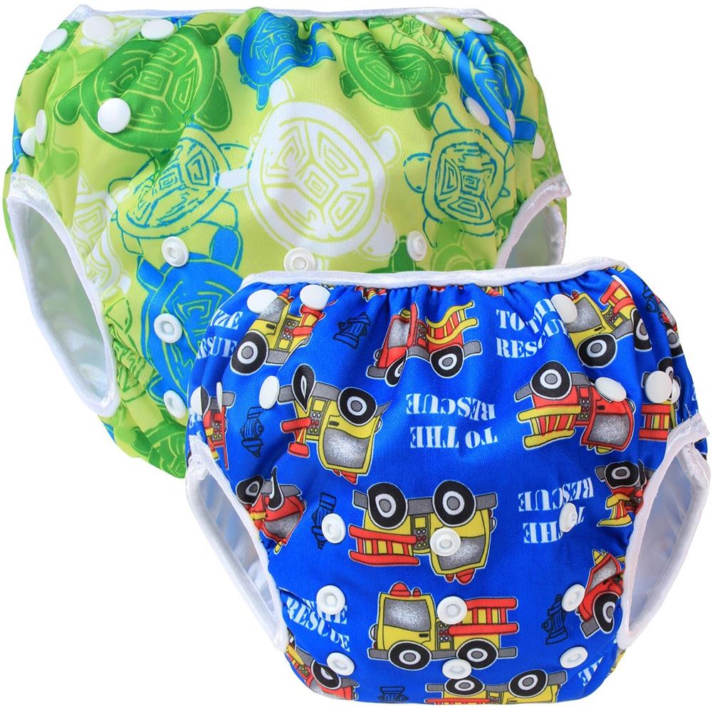 Riutilizzabile Swim Nappy (2 Confezioni) Per Neonati Le Ragazze Confortevole Lavabile E Regolabile Ideale Per Il Nuoto Lezioni Festiva Tartarughe Verdi Auto Blu - Foto 1