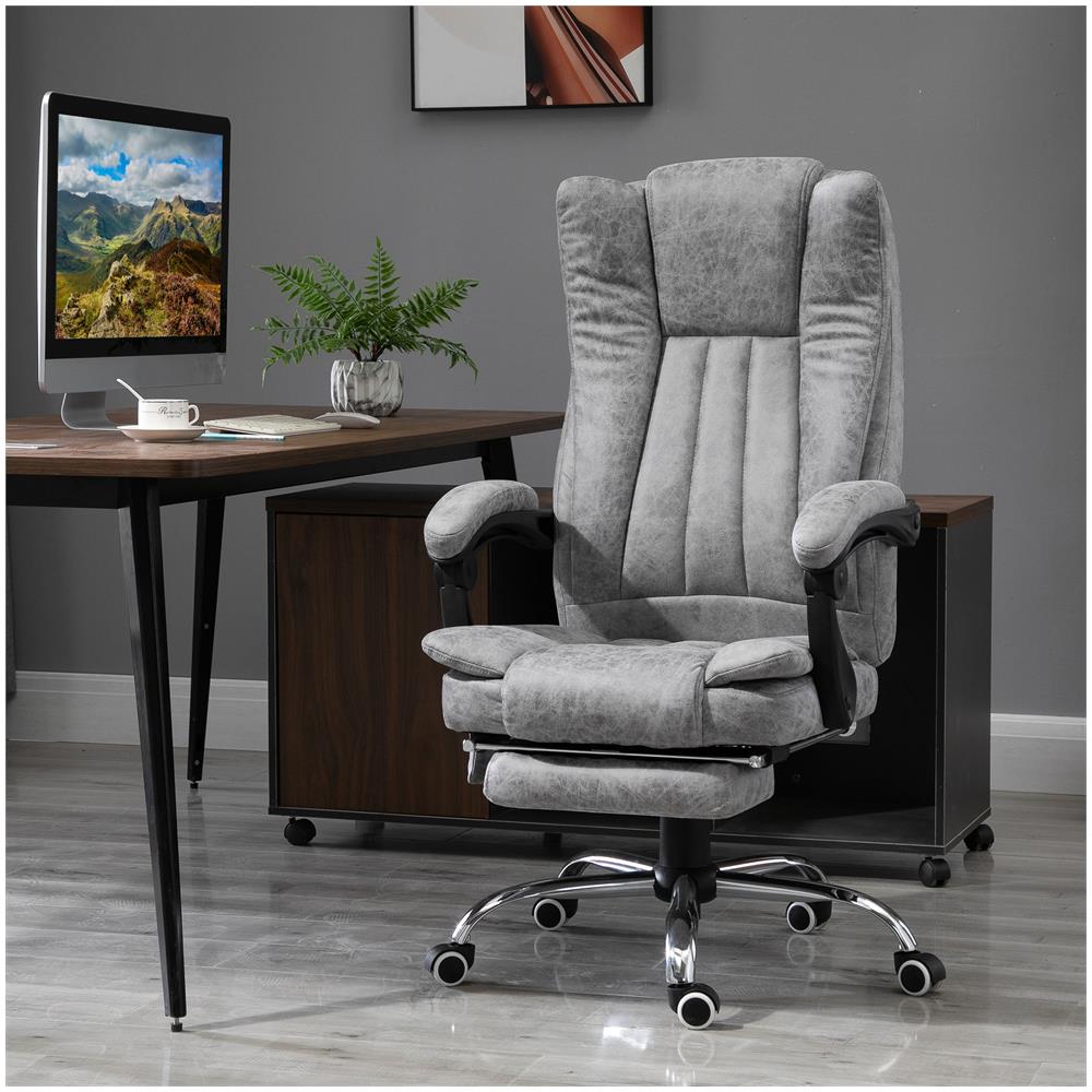 Poltrona Da Ufficio Massaggiante Riscaldante, Altezza E Reclinazione Regolabili Con Poggiapiedi - Grigio - Foto 2