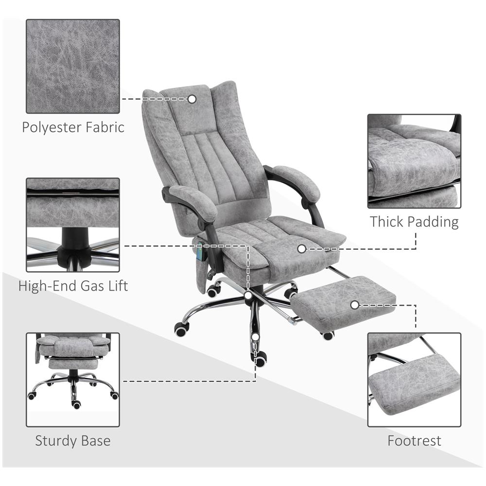 Poltrona Da Ufficio Massaggiante Riscaldante, Altezza E Reclinazione Regolabili Con Poggiapiedi - Grigio - Foto 8