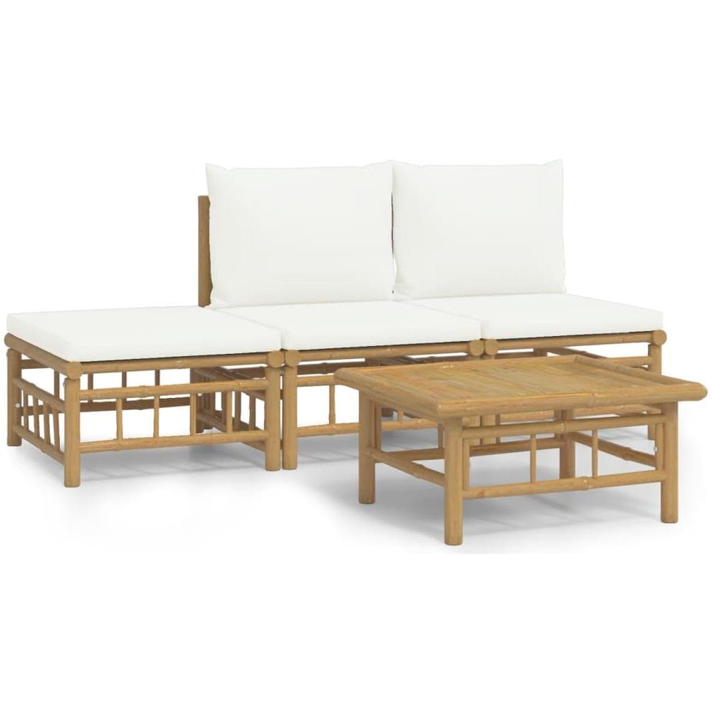 Set Salotto Da Giardino 4pz Con Cuscini Bianco Crema In Bambù - Foto 2