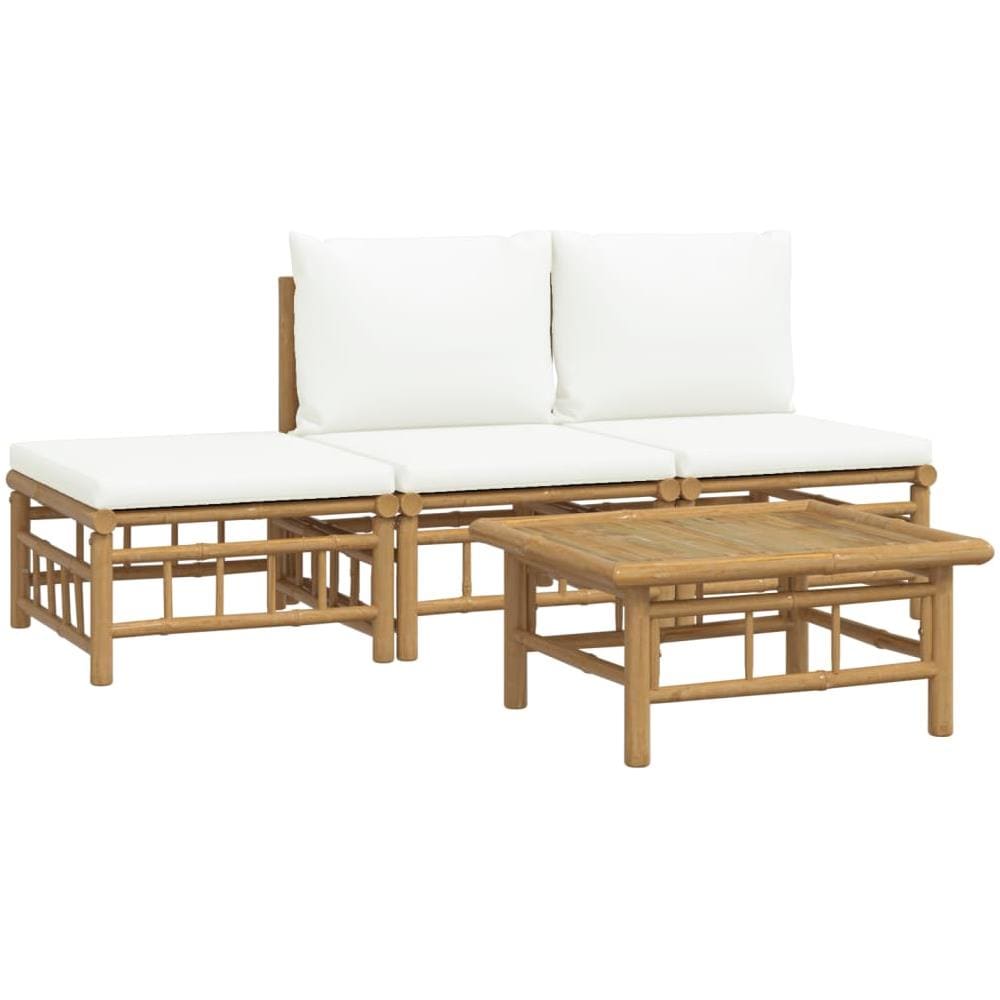 Set Salotto Da Giardino 4pz Con Cuscini Bianco Crema In Bambù - Foto 3