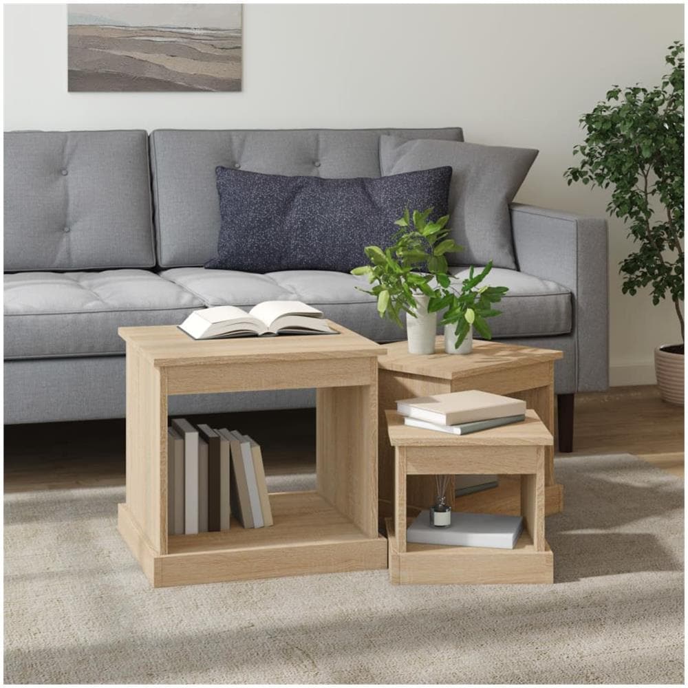 Tavolini Impilabili 3 Pz Rovere Sonoma In Legno Multistrato - Foto 3