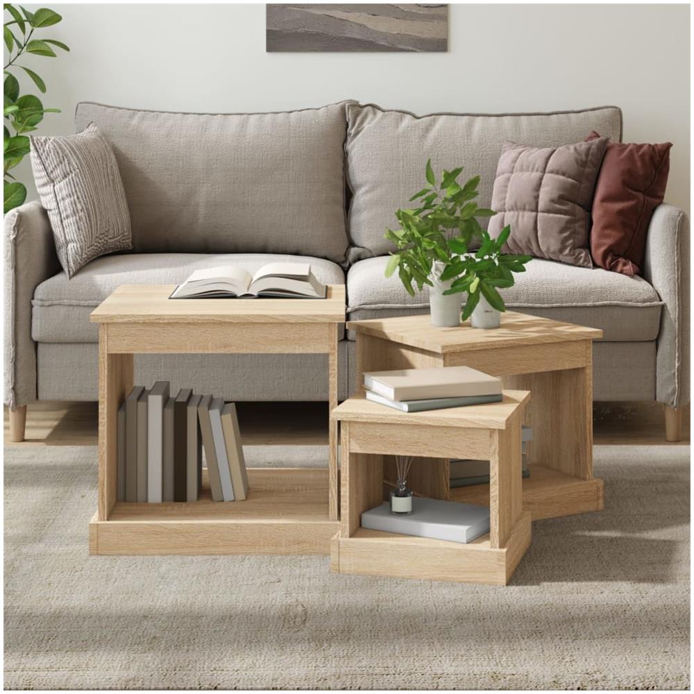 Tavolini Impilabili 3 Pz Rovere Sonoma In Legno Multistrato - Foto 1