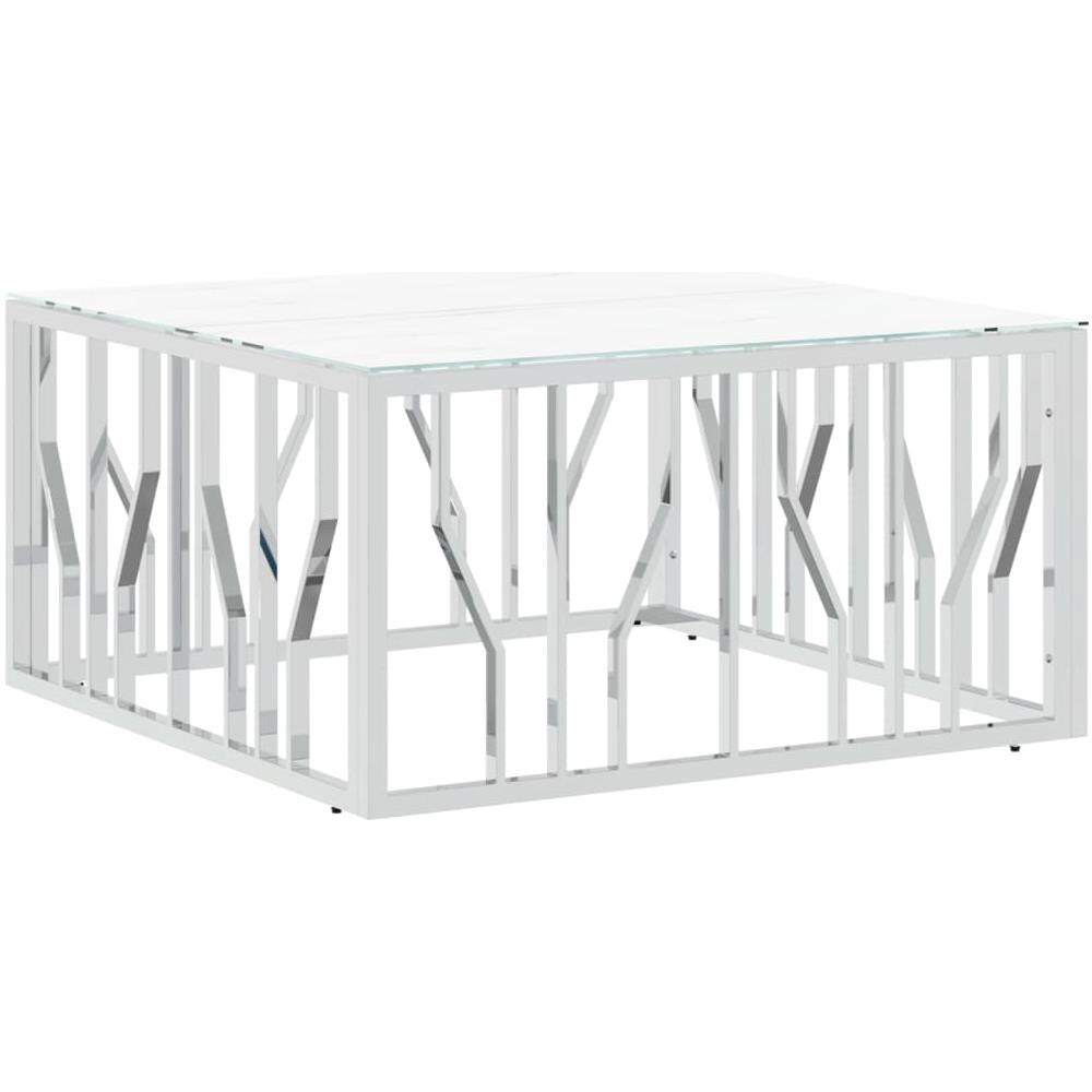 Tavolino Da Salotto Argento 80x80x40 Cm In Acciaio Inox E Vetro - Foto 2