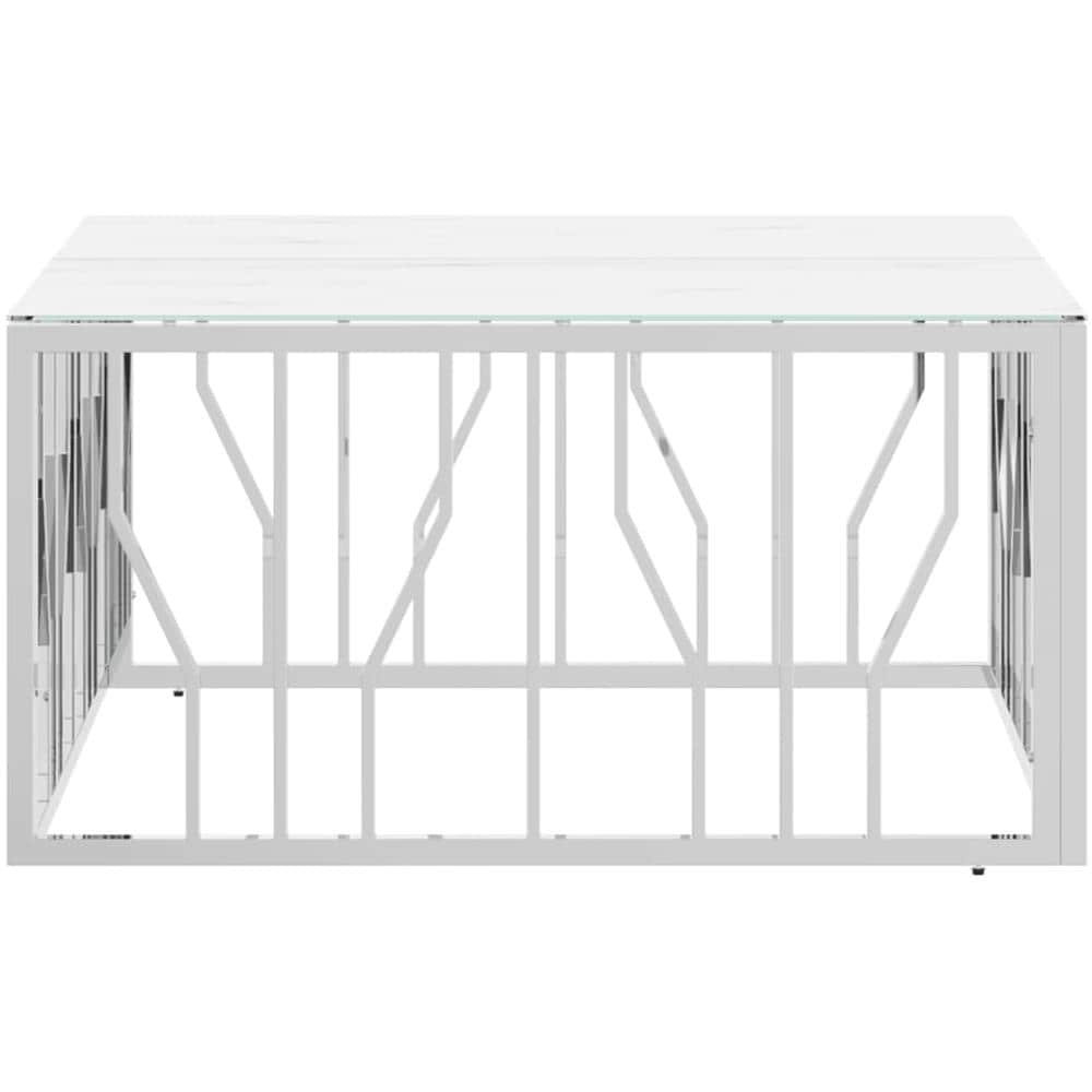 Tavolino Da Salotto Argento 80x80x40 Cm In Acciaio Inox E Vetro - Foto 3