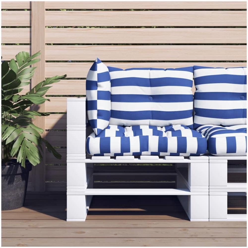 Cuscini Per Pallet 3 Pz Strisce Blu E Bianche Tessuto Oxford - Foto 1