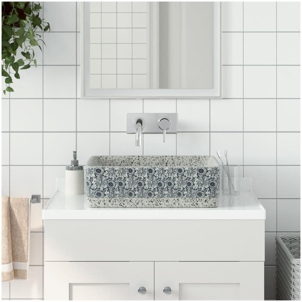 Lavabo Appoggio Grigio E Blu Rettangolare 46x35,5x13cm Ceramica - Foto 1