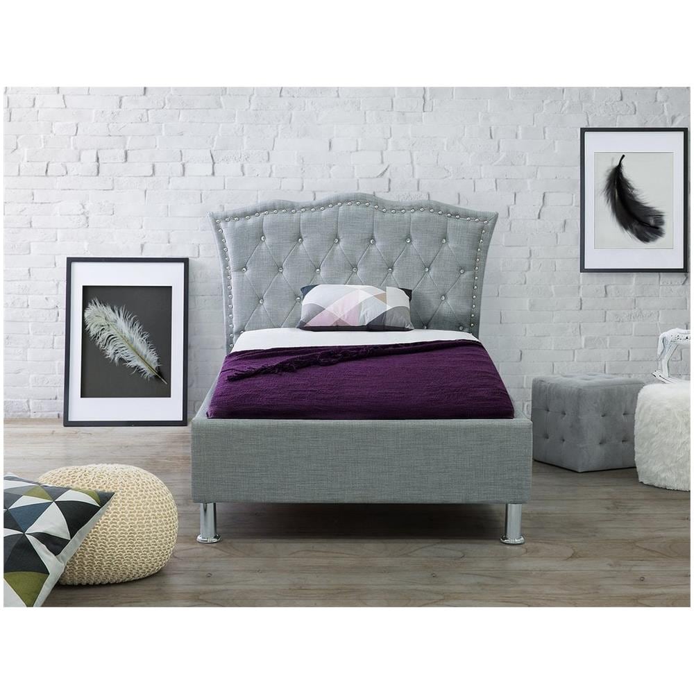 Letto Singolo Moderno In Tessuto Grigio 90x200cm Metz - Foto 2