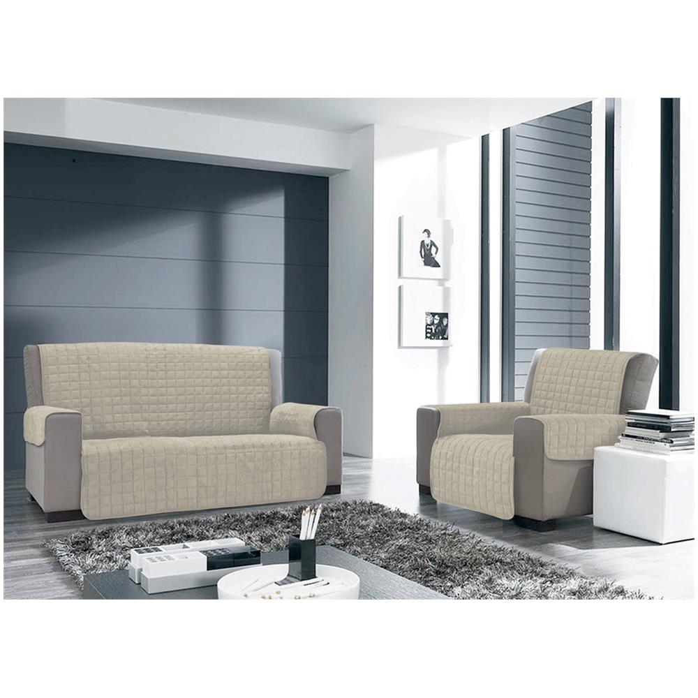 Copridivano E Copripoltrona Trapuntato Modello Willy 4 Posti Beige - Foto 2