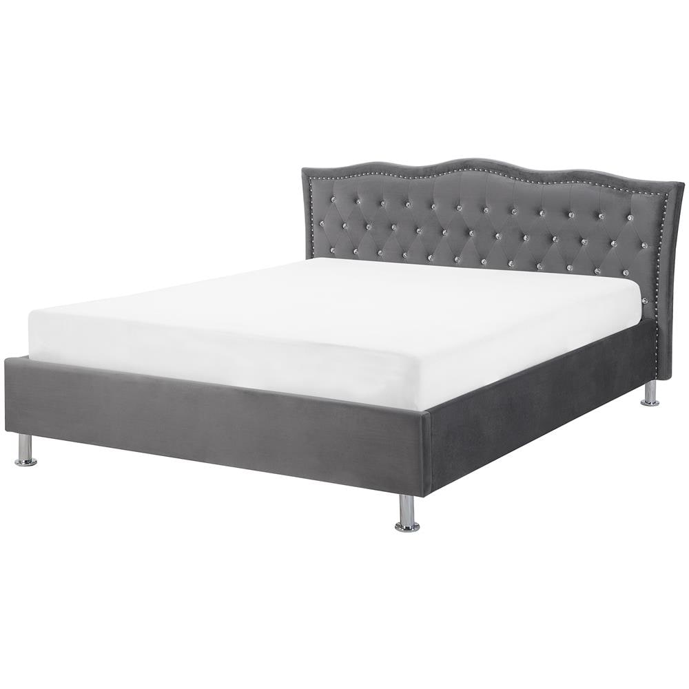 Letto Matrimoniale 160x200cm In Velluto Grigio Scuro Metz - Foto 1