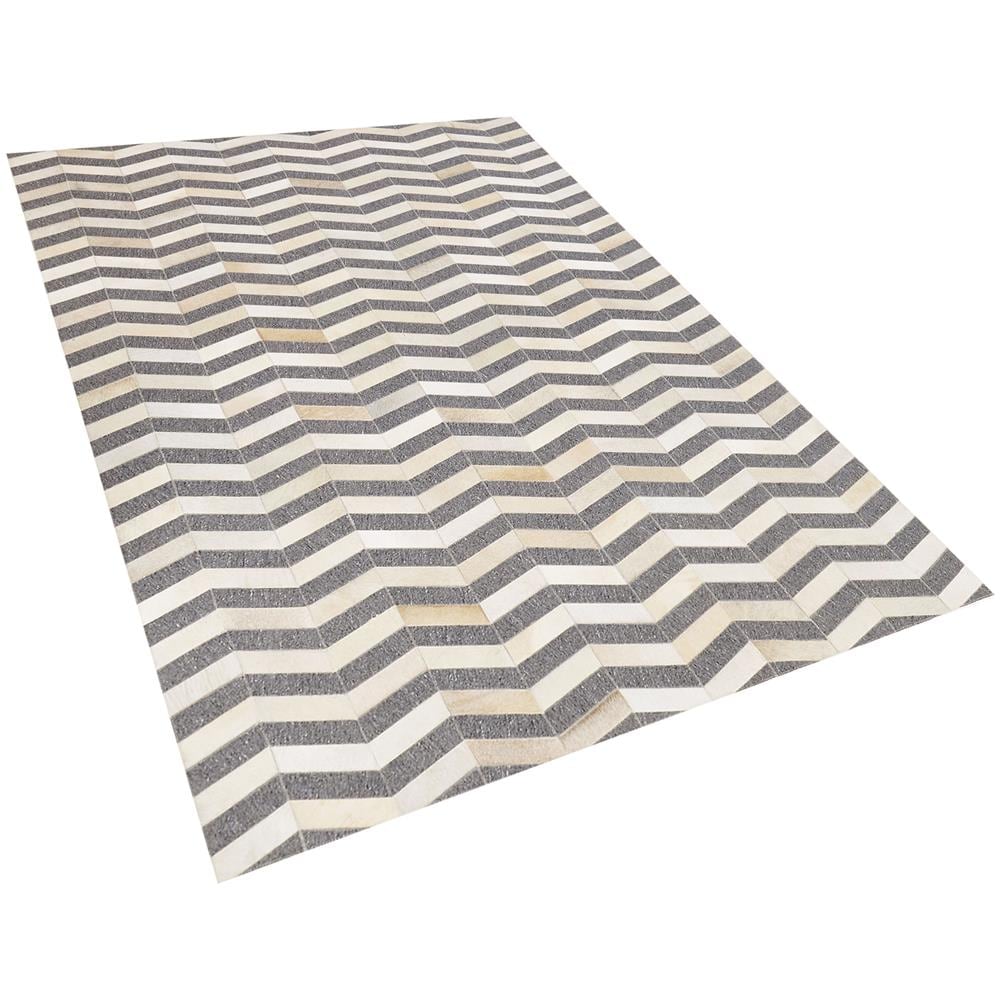 Tappeto In Pelle Di Mucca Grigio E Beige 140 X 200 Cm Baggoze - Foto 1