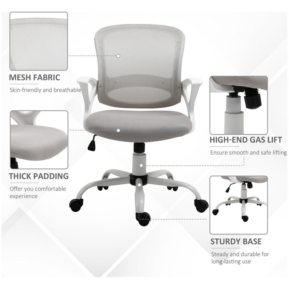 Sedia Da Ufficio In Tessuto A Rete Grigio, Sedia Da Scrivania Ergonomica E Girevole Con Altezza Regolabile - Foto 2