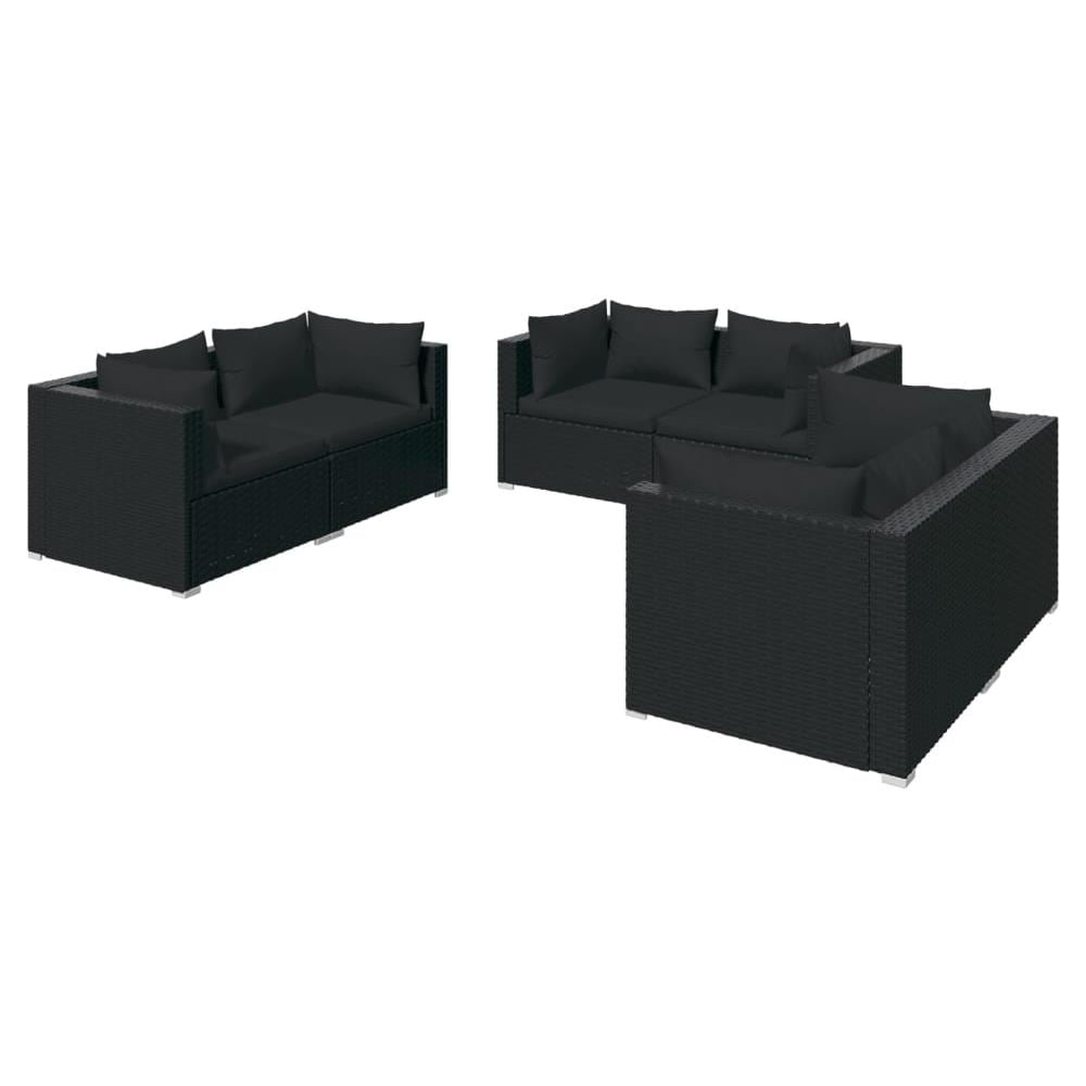 Set Divani Da Giardino 6 Pz Con Cuscini In Polyrattan Nero - Foto 2