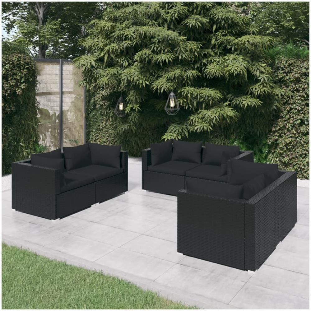 Set Divani Da Giardino 6 Pz Con Cuscini In Polyrattan Nero - Foto 1