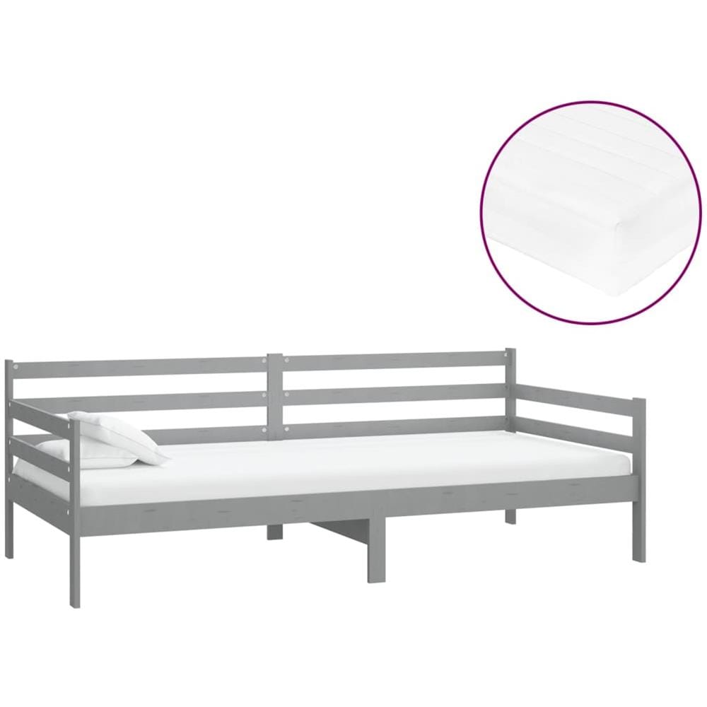 Divano Letto Con Materasso 90x200 Cm Grigio In Massello Di Pino - Foto 2