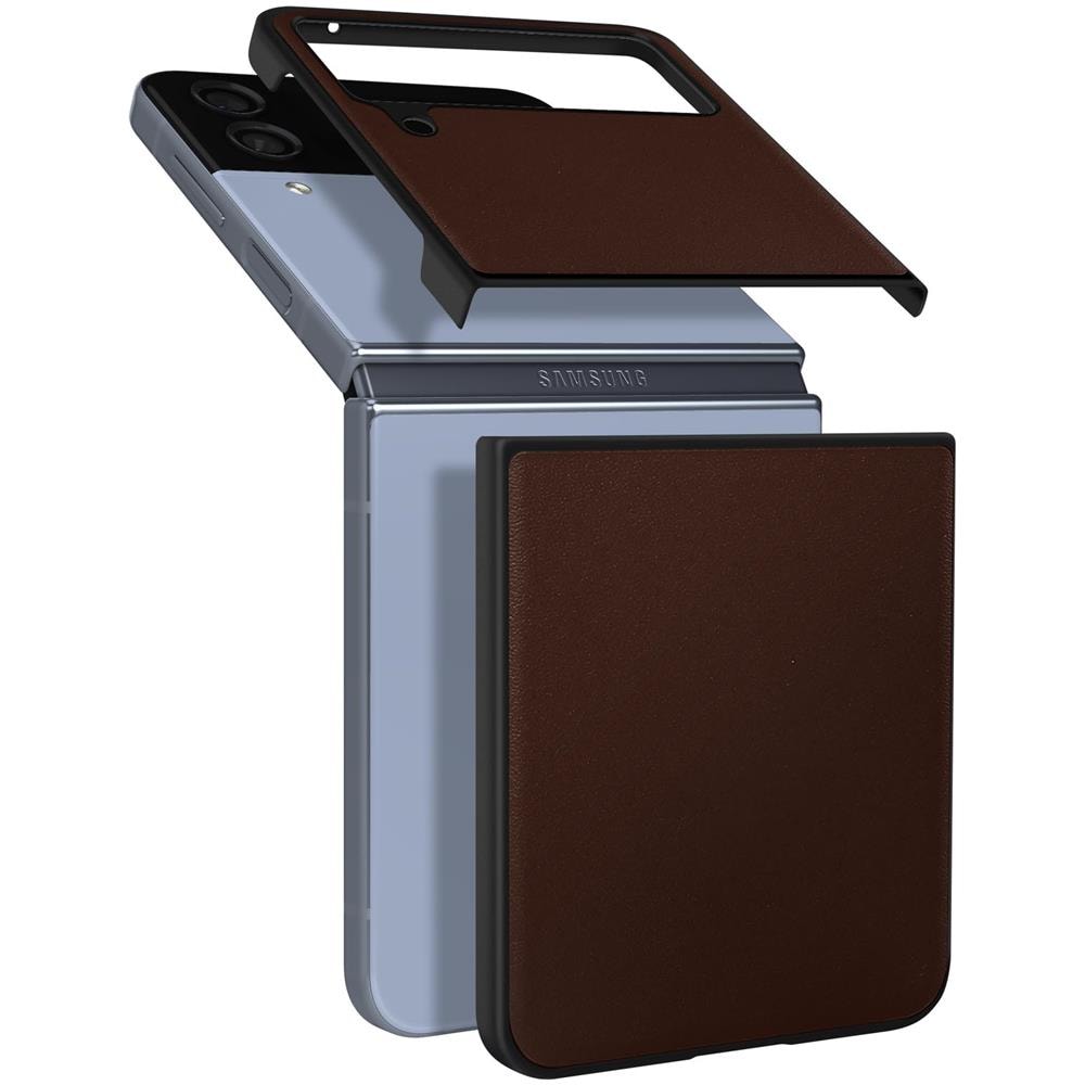 Cover Samsung Galaxy Z Flip4 Pelle Resistente Elegante Bordo Rigido Marrone - Foto 1
