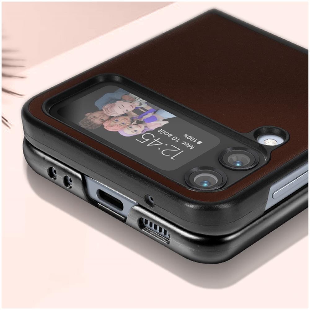 Cover Samsung Galaxy Z Flip4 Pelle Resistente Elegante Bordo Rigido Marrone - Foto 5