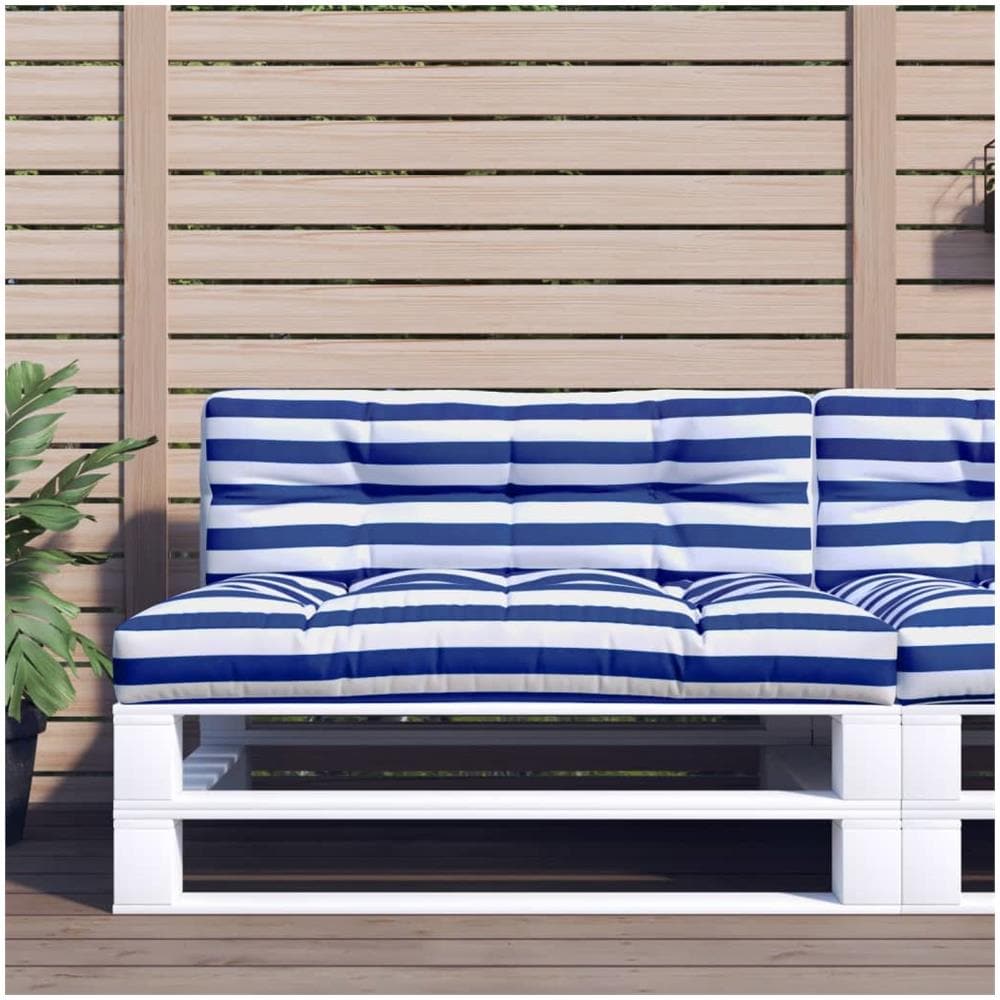 Cuscino Divano Pallet Strisce Bianche E Blu 120x40x12cm Tessuto - Foto 1