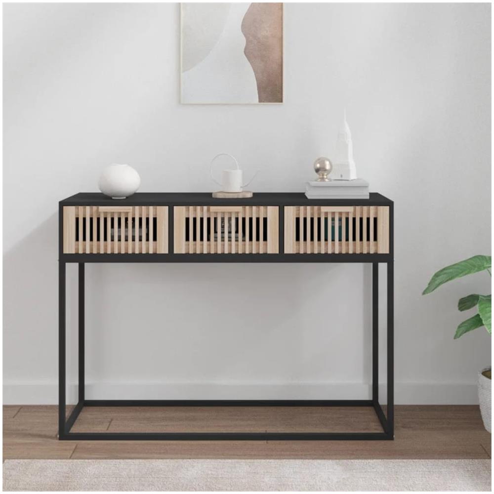Tavolino Consolle Nero 105x30x75 Cm Legno Multistrato E Ferro - Foto 1