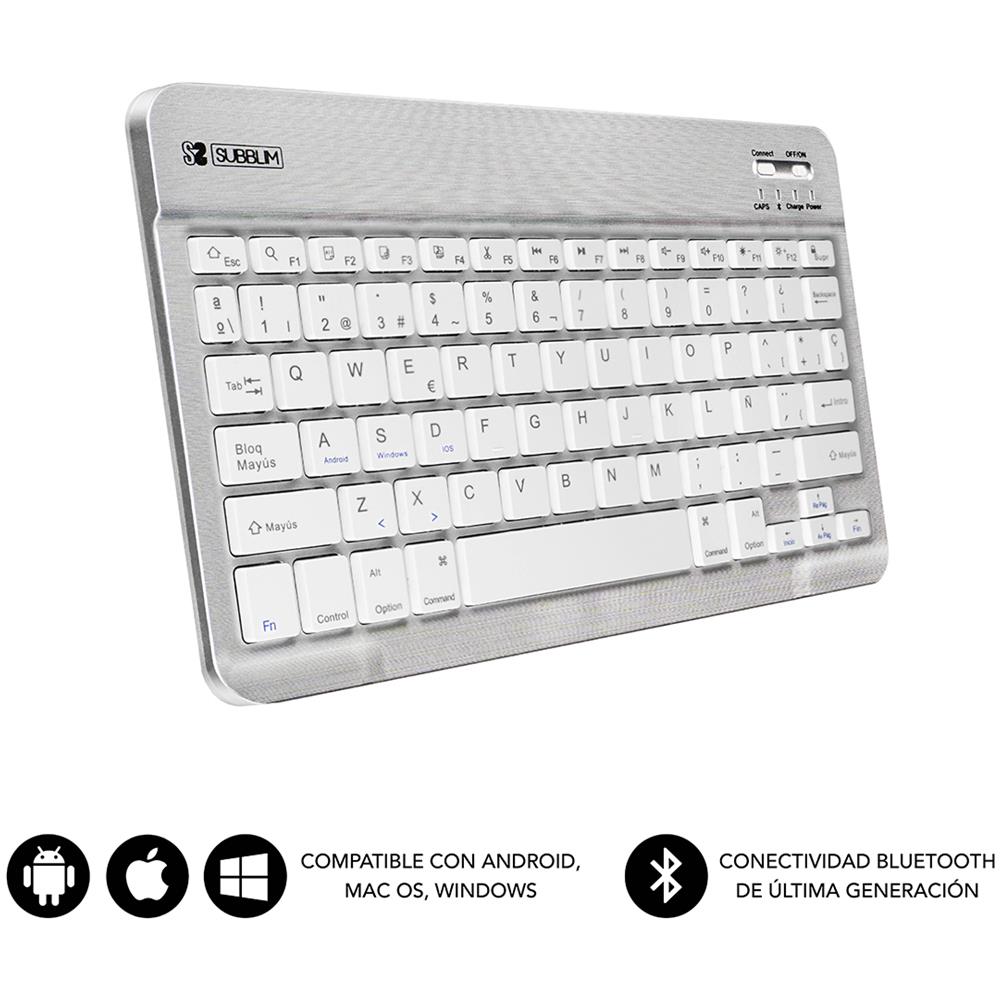 Tastiera Wireless SUB-KBT-SM0001  (Layout Spagnolo) Colore Argento, Bianco - Foto 1
