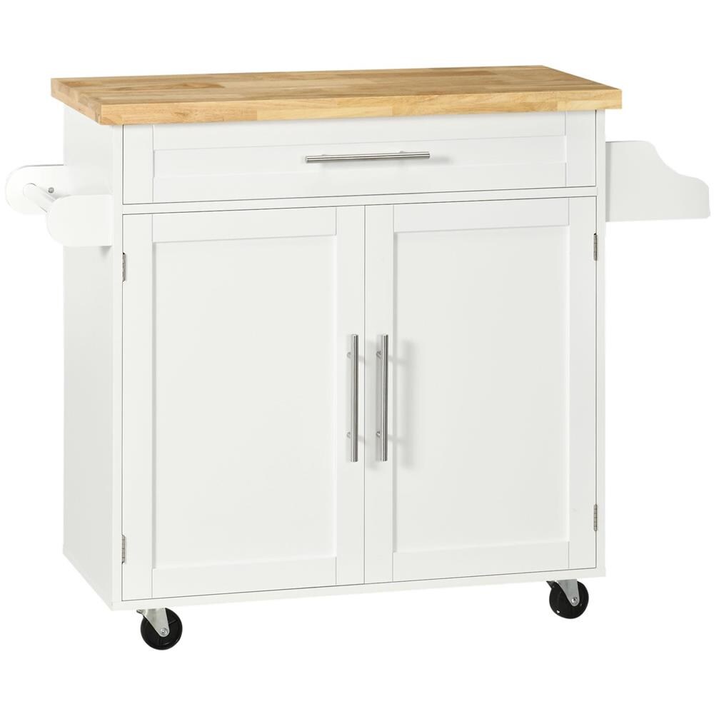 Carrello da Cucina con Cassetto, Portaspezie, Armadietto e 4 Ruote, 109x40x89cm, Bianco - Foto 1