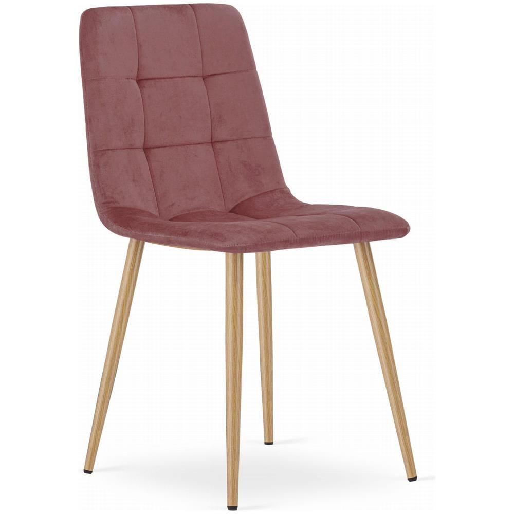 Sedia PYRA in velluto rosa / gambe color legno x 1 per soggiorno - Foto 1