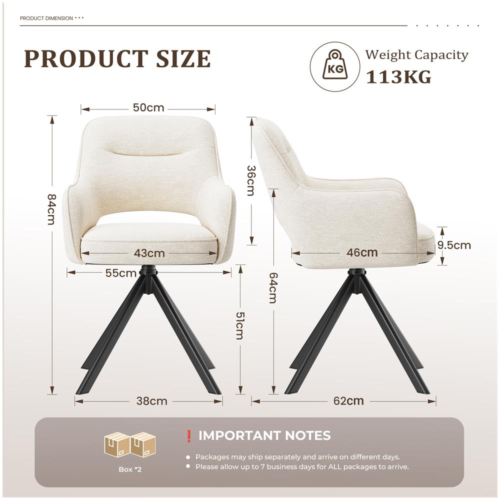 Sedie Girevoli, Set Da 2 Pezzi, Sedie Girevoli Premium Con Braccioli Semicompleti E Struttura Metallica Stabile, Colore Beige - Foto 2