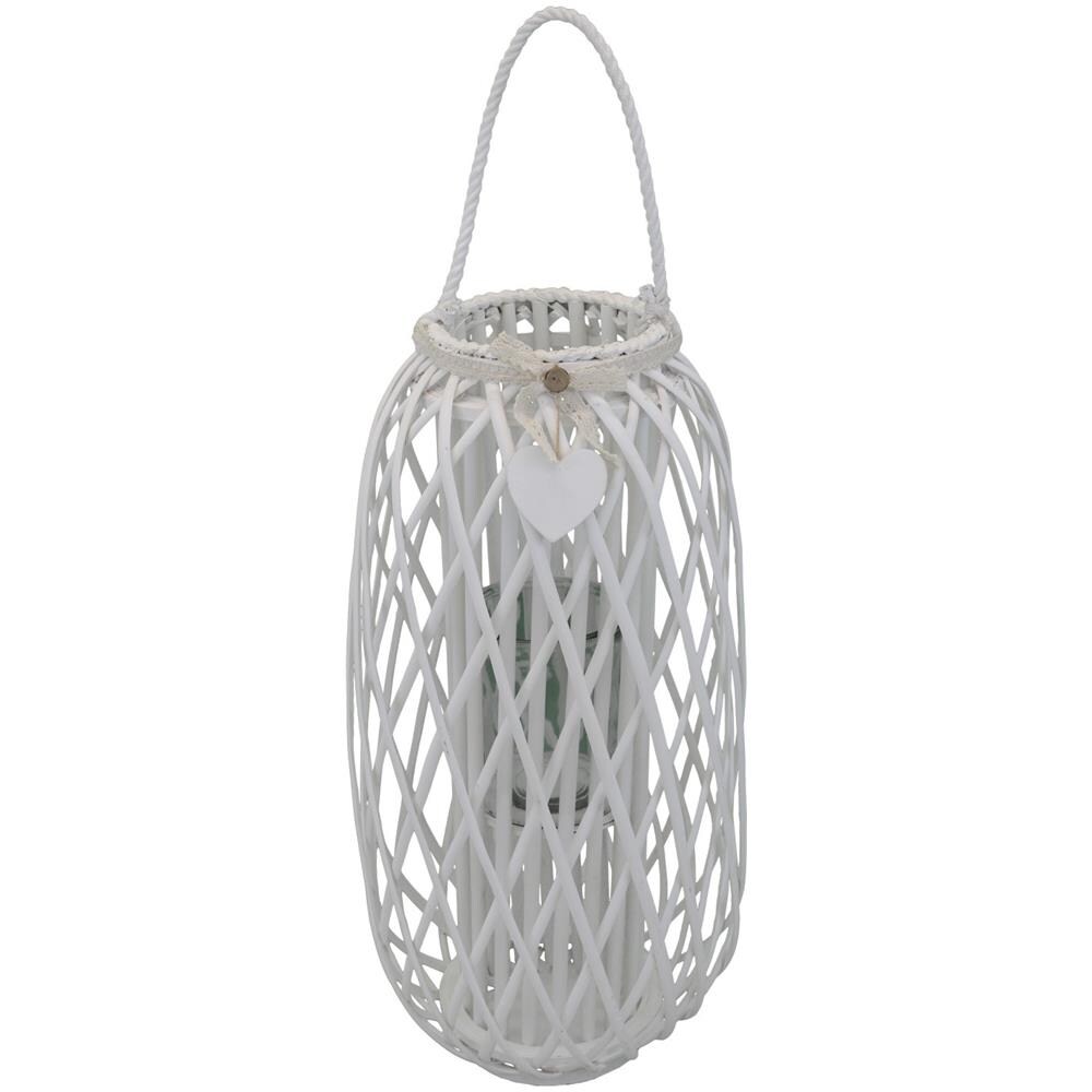 Lanterna In Vimini Bianca Ø 38 X 86 Per Interno E Esterno, Portico, Porta Candela, Porta Fiori, Giardino Decorazioni - Foto 1