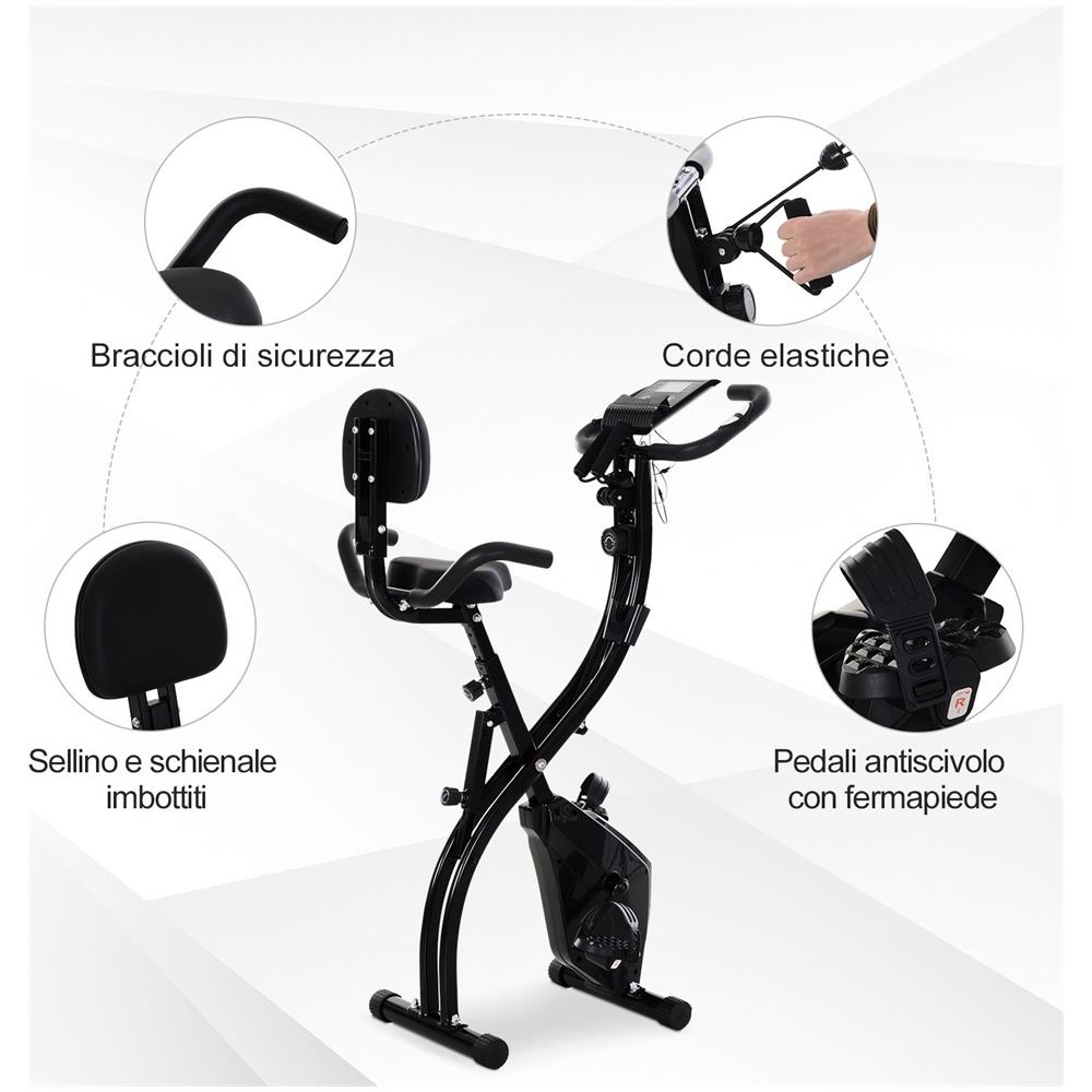 Cyclette Pieghevole Homcom - Magnetica, Con Schermo LCD, 8 Livelli Resistenza, 43x97x109cm - Foto 12