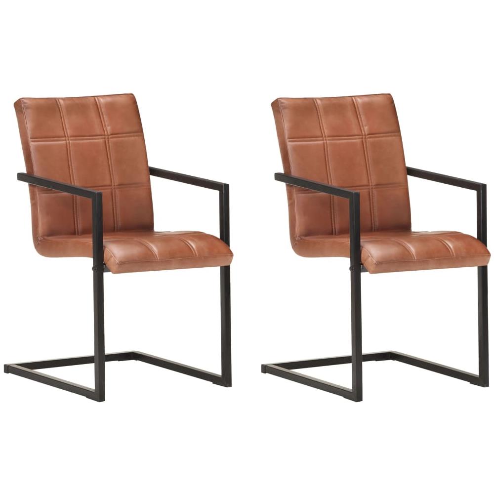 Sedie Da Pranzo A Sbalzo 2 Pz Marroni In Vera Pelle - Foto 1