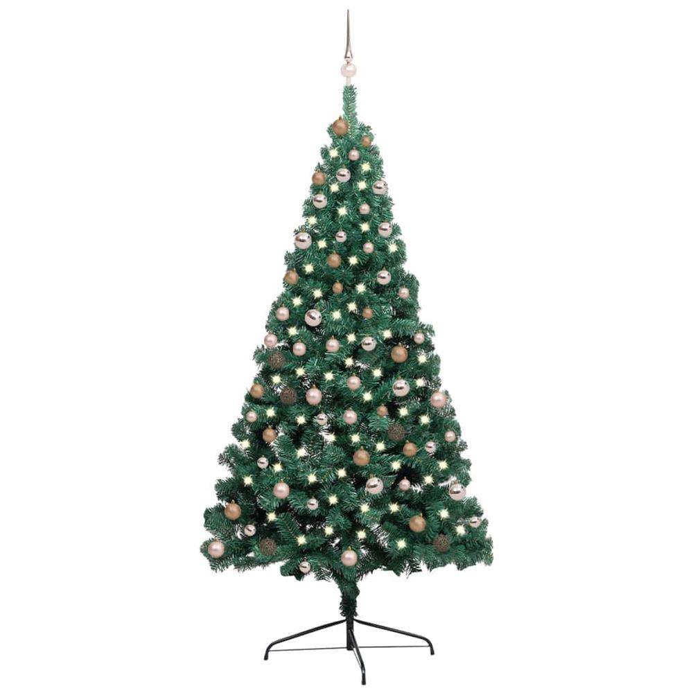 Set Albero Natale Artificiale a Metà LED e Palline Verde 210 cm - Foto 1