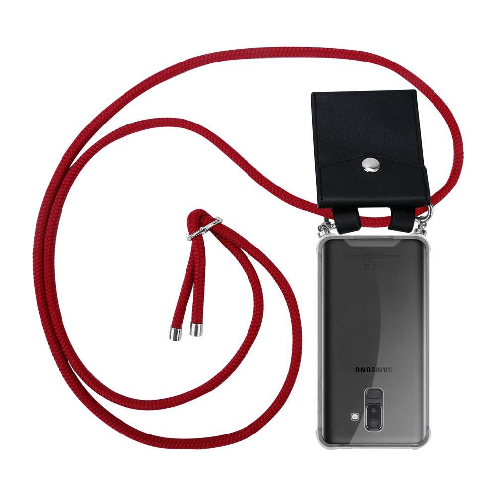 Catena Di Telefoni Cellulari Compatibile Con Samsung Galaxy A6 Plus 2018 In Rosso Rubino - Coperchio Protettivo In Silicone Con Anelli D'argento, Cinturino In Corda E Custodia Staccabile - Foto 1