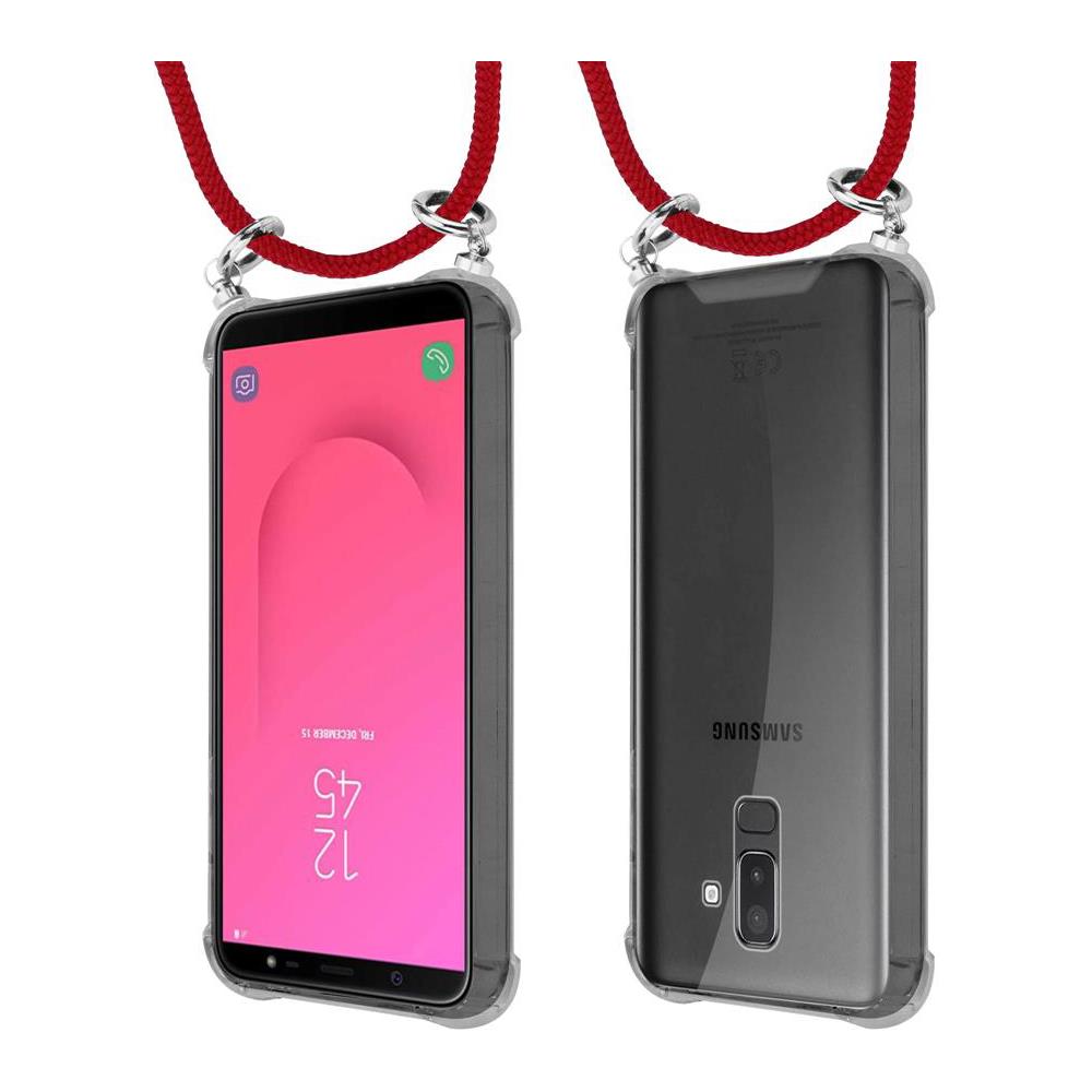 Catena Di Telefoni Cellulari Compatibile Con Samsung Galaxy A6 Plus 2018 In Rosso Rubino - Coperchio Protettivo In Silicone Con Anelli D'argento, Cinturino In Corda E Custodia Staccabile - Foto 8