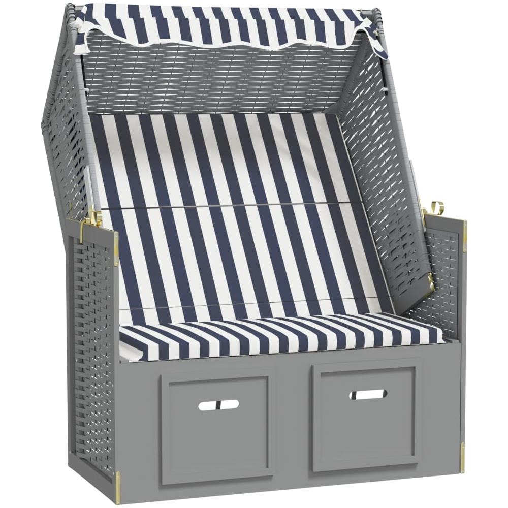 Strandkorb con Tettoia Polyrattan e Legno Massello Blu e Bianco - Foto 2
