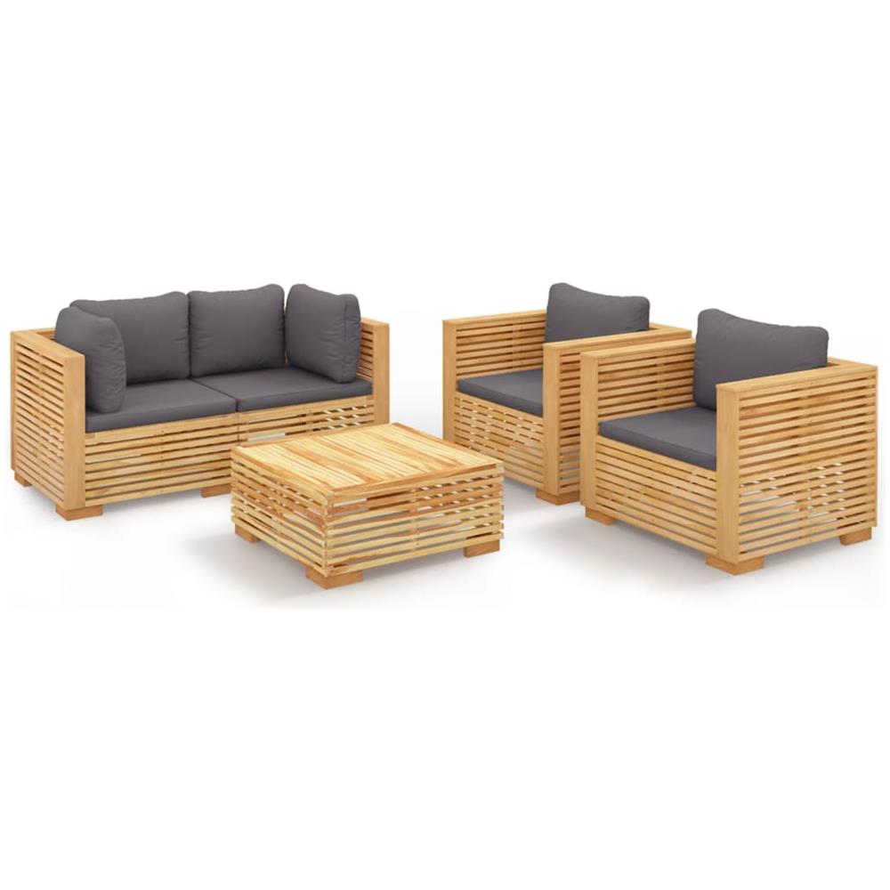 Set Divani Da Giardino 5 Pz Con Cuscini Legno Massello Di Teak - Foto 2