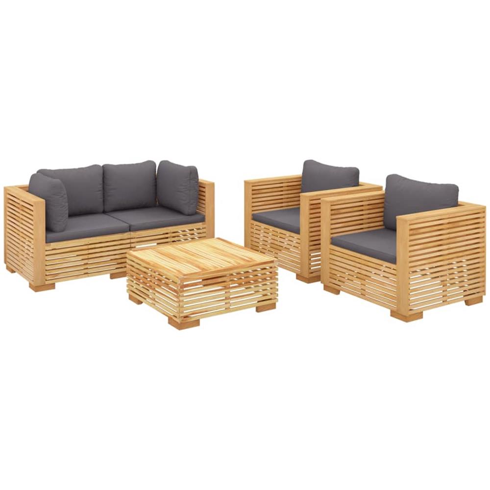 Set Divani Da Giardino 5 Pz Con Cuscini Legno Massello Di Teak - Foto 3