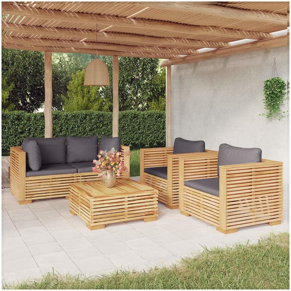 Set Divani Da Giardino 5 Pz Con Cuscini Legno Massello Di Teak - Foto 1