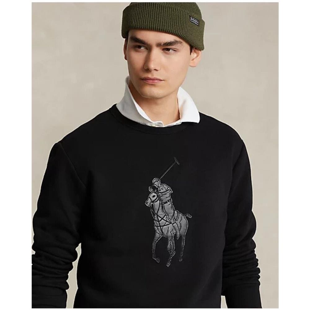 Felpa Polo Ralph Lauren Big Pony Logo In Pelle Nero Tg S - Foto 1