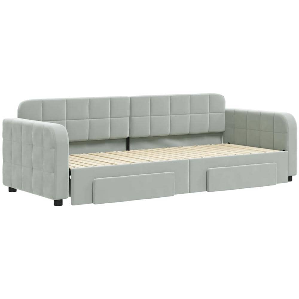 Divano Letto Estraibile Cassetti Grigio Chiaro 80x200cm Velluto - Foto 2