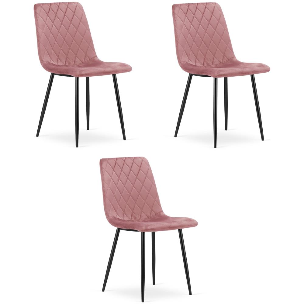 Sedia TURIN - Velluto rosa con gambe nere x 3 - Foto 1