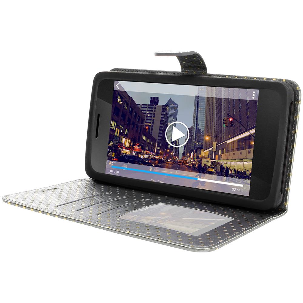 Custodia Smartphone Universale Portafoglio Argento Xxl Supporto + Specchio - Foto 2