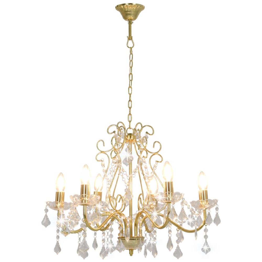 Lampadario Con Perline Di Cristallo Dorato Tondo 6 E14 - Foto 7