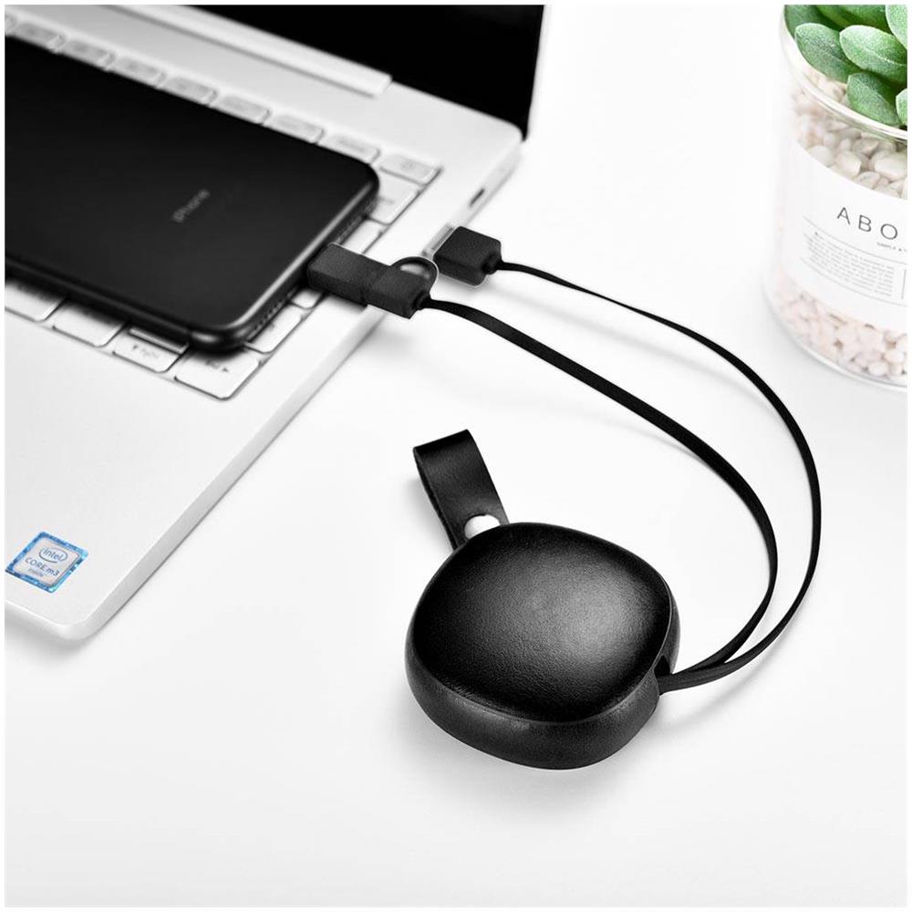 Retrattile Cavo Di Ricarica 2in1 (micro Usb + Fulmini) In Pelle Nera Deluxe Icarer - Foto 5