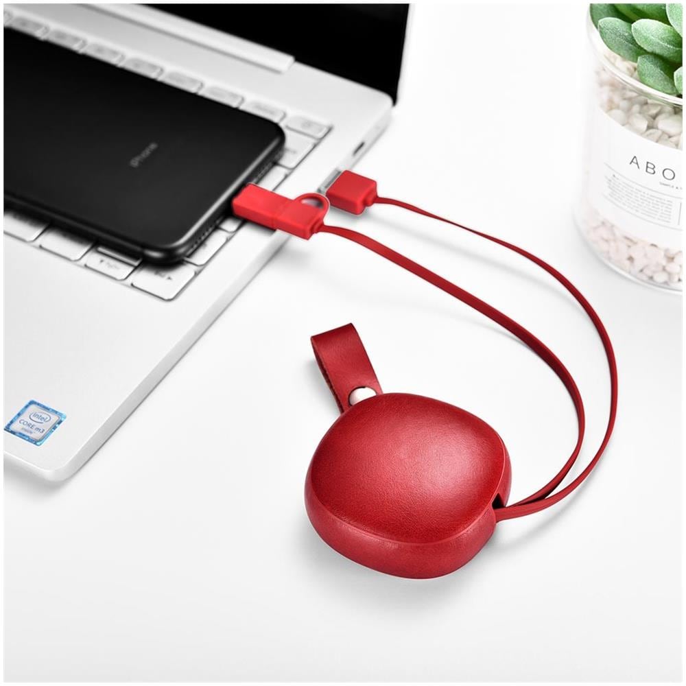 Retrattile Cavo Di Ricarica 2in1 (micro Usb + Fulmini) In Pelle Nera Deluxe Icarer - Foto 2