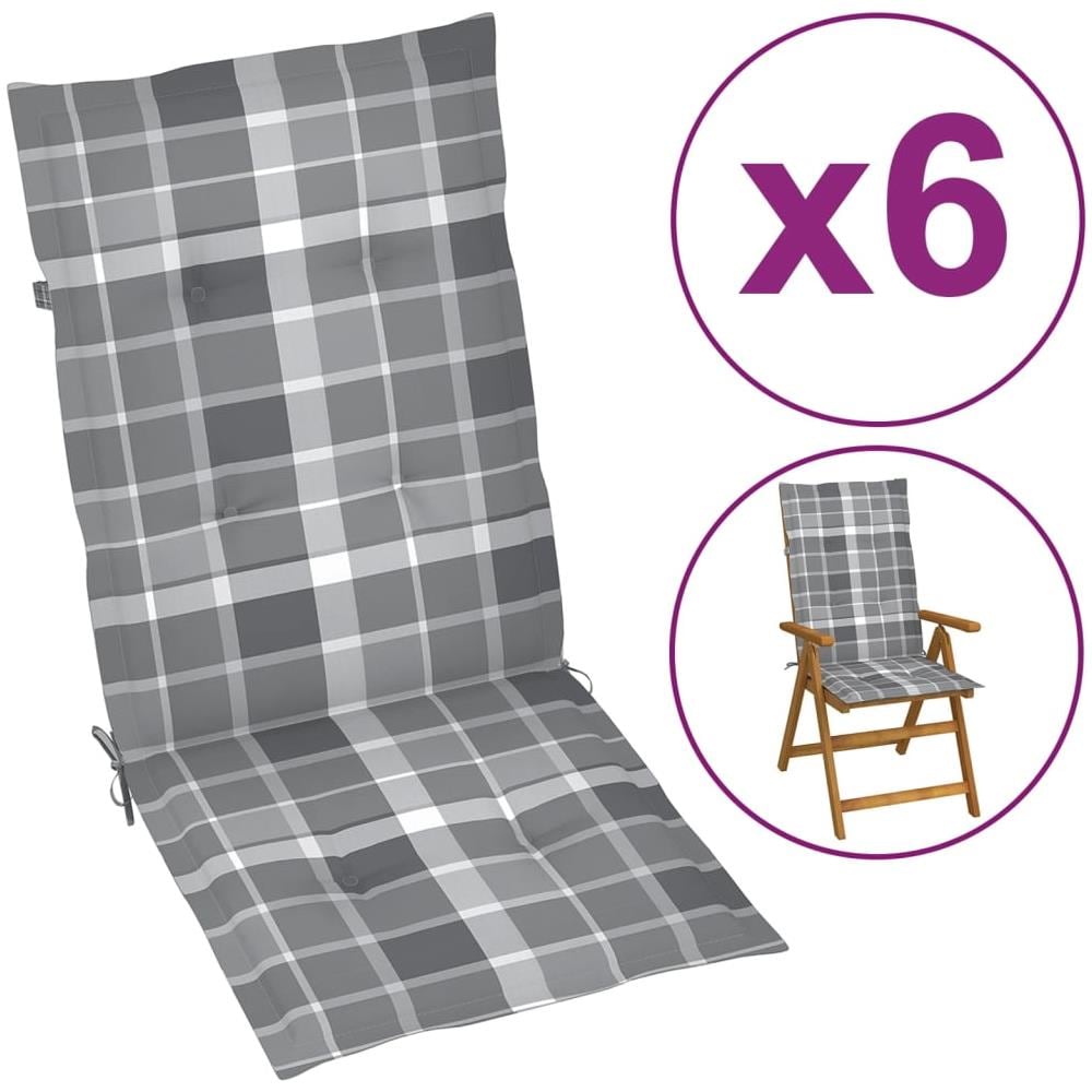 Cuscini per Sedie da Giardino 6 pz Grigi a Quadri 120x50x4 cm - Foto 1