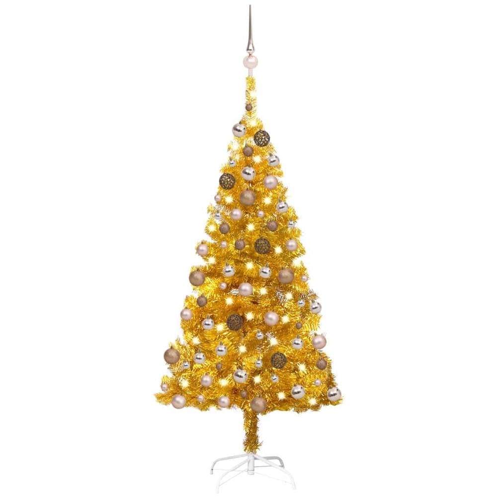Set Albero Natale Artificiale con LED Palline Oro 150 cm PET - Foto 1