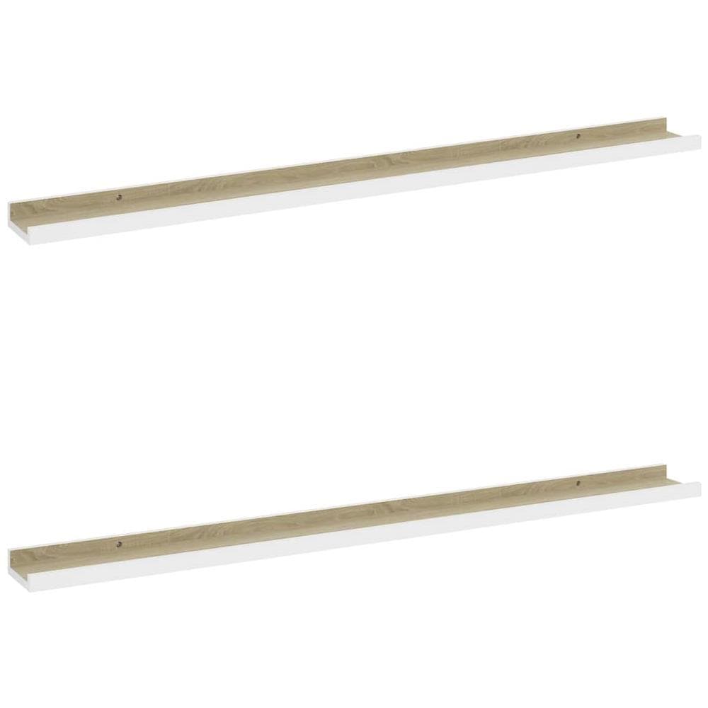 Mensole Da Parete 2 Pz Bianco E Rovere Sonoma 100x9x3 Cm - Foto 2
