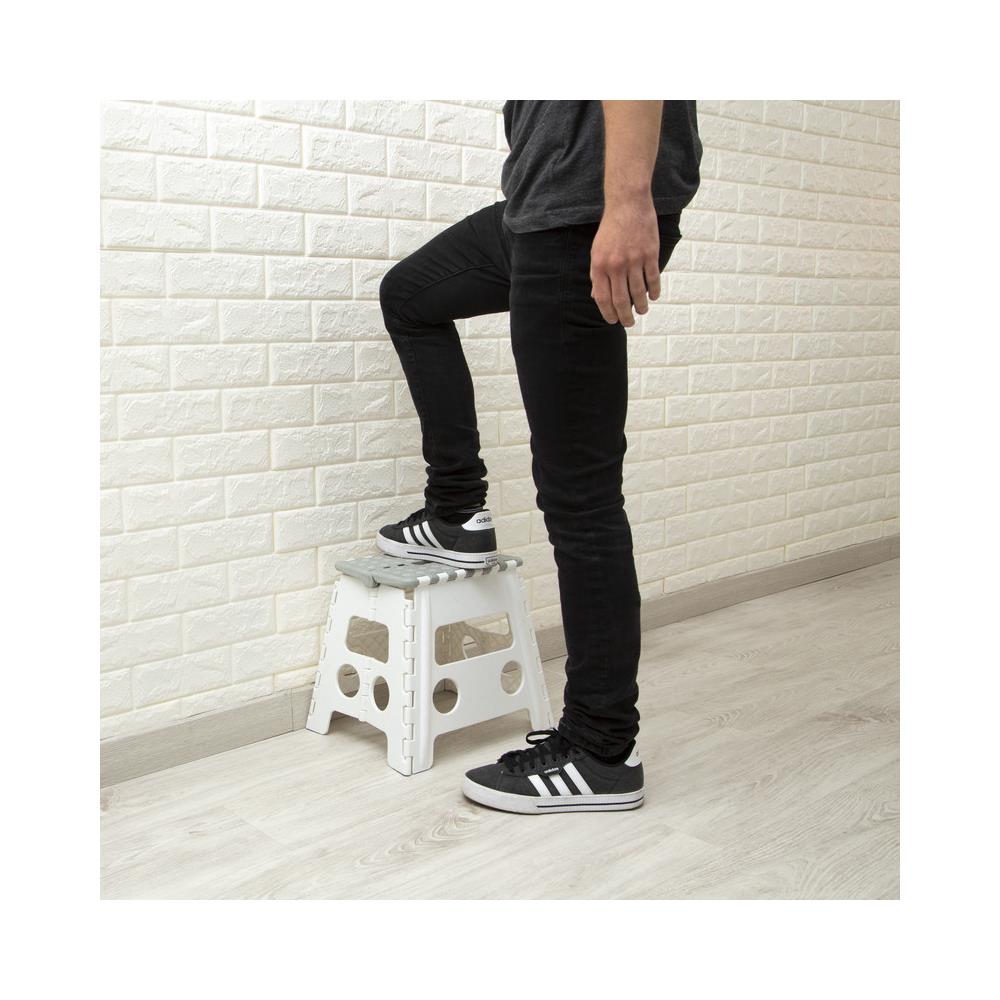 Tb-032-gb Sgabello Pieghevole Multiuso | Sgabello Per Adulti O Bambini | Scala Pieghevole | Scalino | Sgabello Per Cucina, Bagno, Campeggio | 32 Cm Di Altezza | White & Grey - Foto 2