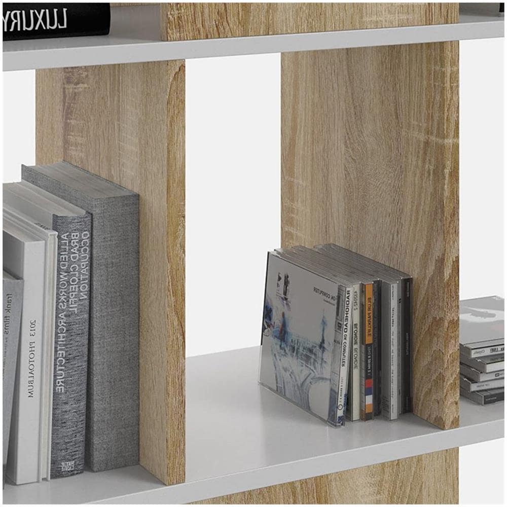 Libreria Design Moderna Scaffale 4 Ripiani 145x29x145 Casa Ufficio Bianco Rovere - Foto 2