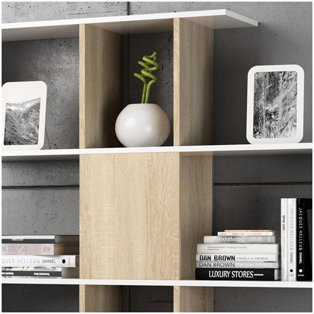 Libreria Design Moderna Scaffale 4 Ripiani 145x29x145 Casa Ufficio Bianco Rovere - Foto 5